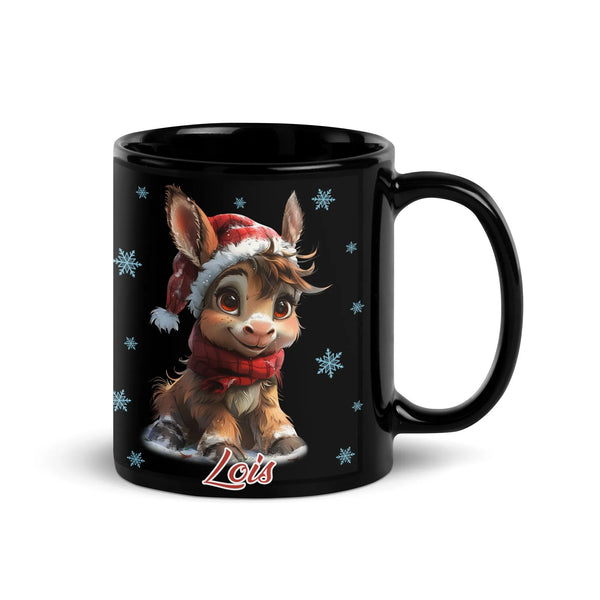 Adorable Baby Donkey Santa Hat Mug, Personalized Christmas Donkey Ceramic Mug, Holiday Animal Coffee Mug, Winter Festive Drin
