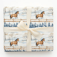 Equestrian Christmas Gift Wrap, Watercolor Winter Horse Wrapping Paper, Rustic Snow Scene Present Wrap, Horse Lover Holiday Wrapping Paper