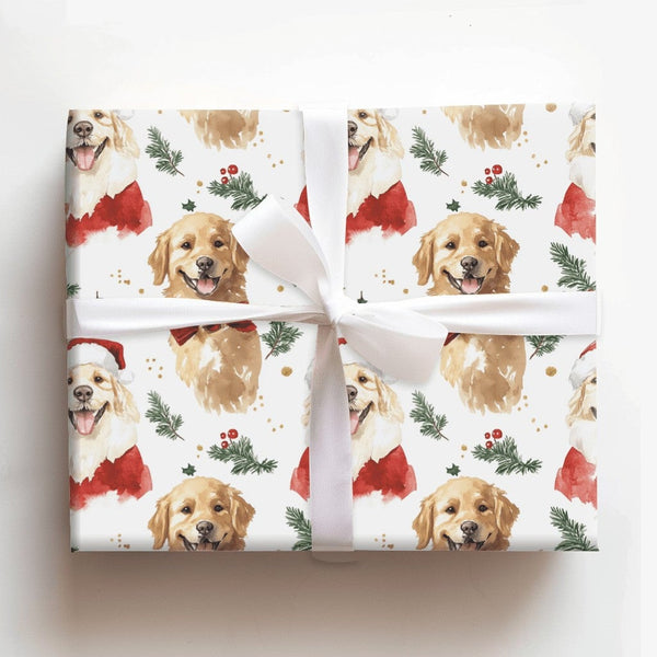 Holiday Dog Wrapping Paper, Golden Retriever Christmas Wrapping Paper, Festive Watercolor Canine Gift Wrapping Paper, Xmas Pe
