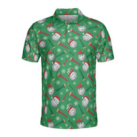 Humorous Christmas Golf Polo, Santa Hat Golf Ball Polo Shirt, Holiday Party Patterned Shirt, Festive Golfer Short Sleeve Polo