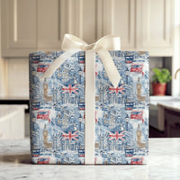 Snowy Big Ben Red Bus Gift Wrap, London Christmas Wrapping Paper, British Flag Cityscape Present Paper, London Xmas Wrapping Paper