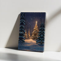 Glowing Winter Forest Print, Snowy Christmas Forest Canvas Wall Art, Comfy Holiday Forest Wall Decor, Winter Night Tree Digital Download