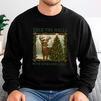 Humorous Deer Hunting Christmas Sweater, Deck the Halls with Bucks and Calls Sweatshirt, Hunter Holiday Crewneck, Hunting Xmas Present for Men
