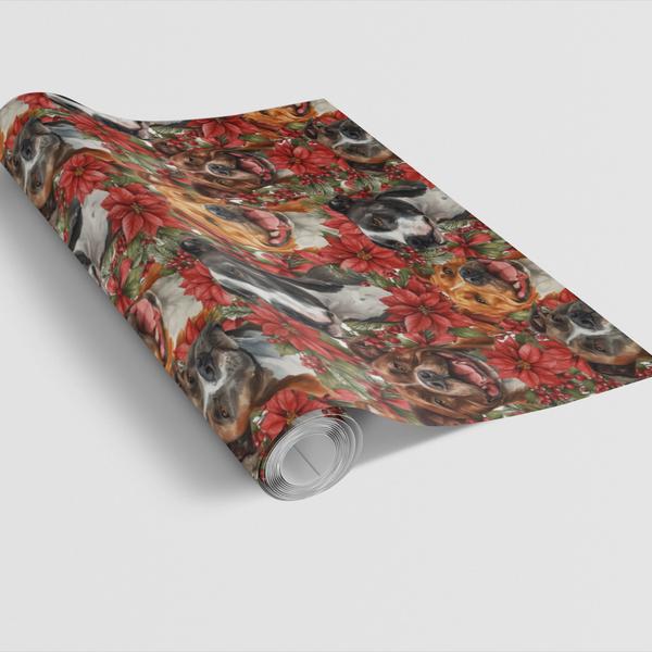 Festive Poinsettia Dog Gift Wrap, Amstaff Christmas Wrapping Paper, Staffy Holiday Wrapping Paper, Pet Lover Xmas Gift Wrap R