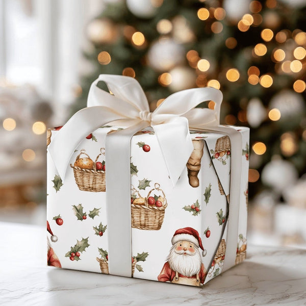 Watercolor Santa Gift Wrap, Vintage Santa Christmas Wrapping Paper, Rustic Santa Holiday Wrapping Paper, Traditional Xmas Gif