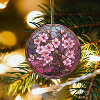 Floral Art Christmas Ornament, Stained Glass Cherry Blossom Ceramic Ornament, Elegant Botanical Tree Ornament, Nature Lover Present Decor