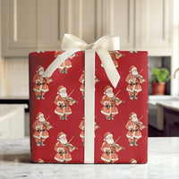 Musical Watercolor Wrapping Paper Roll, Santa Violin Red Wrapping Paper, Festive Holiday Gift Wrap, Christmas Musician Wrapping Paper Roll