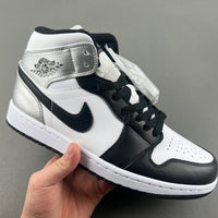 Mid Top Sneakers, White Black Silver Colorway, Lace Up Design, Casual Gift for Sneaker Fans