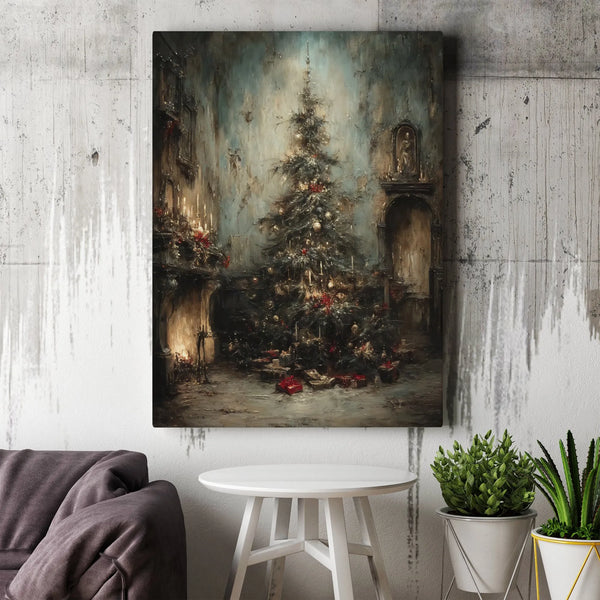 Moody Dark Academia Holiday Print, Victorian Christmas Tree Canvas Art, Gothic Christmas Wall Art, Vintage Holiday Decor Digi