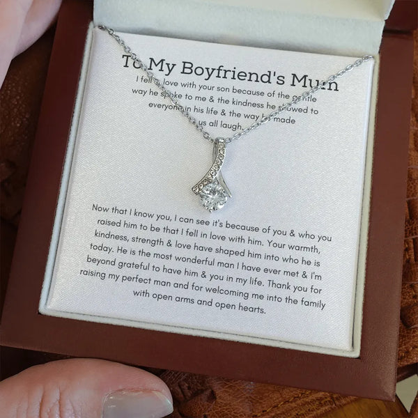 Future Mother in Law Pendant Necklace, Boyfriends Mom Ribbon Necklace, Bonus Mom Ribbon Necklace, Christmas Present for Boyfr