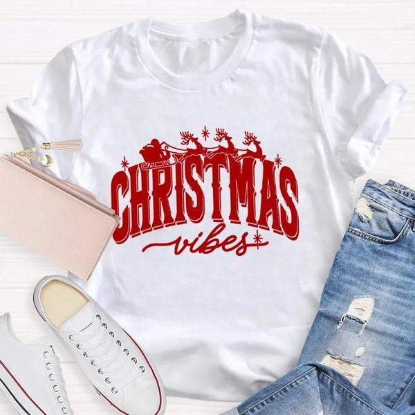 Festive Holiday Graphic Tee, Christmas Vibes Shirt, Retro Christmas Vibes T-Shirt, Winter Holiday Shirt, Unisex Christmas Pre
