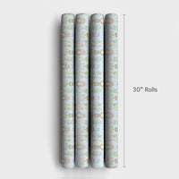 Christmas Soldier Holiday Gift Wrap, Watercolor Nutcracker Wrapping Paper, Pastel Floral Wrapping Paper, Light Blue Festive Gift Wrap Roll