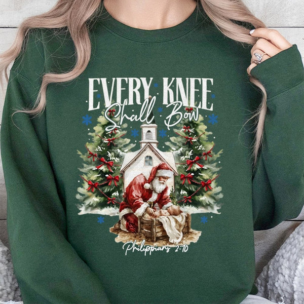 Religious Christmas Crewneck, Santa Kneeling Before Baby Jesus Sweatshirt, Christian Faith Holiday Sweater, Nativity Graphic 