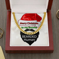 Stainless Steel Mens Cuban Chain, Bearded Human Cuban Link Chain Necklace, Humorous Beard Message Jewelry, Boyfriend Christmas Present