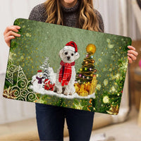 Snow Dog Xmas Tree Welcome Mat, Maltese Christmas Doormat, Festive Maltese Holiday Doormat, Winter Pet Floor Mat, Dog Lover Present