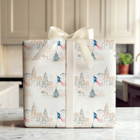 Watercolor State Capitol Holiday Gift Wrap, Texas Flag Christmas Wrapping Paper, Lone Star State Wrapping Paper Roll, Southern Present Wrap