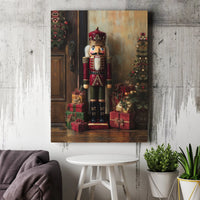 Vintage Soldier and Holiday Tree Canvas Print, Christmas Nutcracker Wall Art, Festive Stretched Canvas Decor, Christmas Present Idea