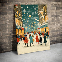 Winter City Street Canvas, Christmas Shopping Canvas Print, Snowy Holiday Street Wall Art, Festive Town Canvas, Holiday Home Decor Present