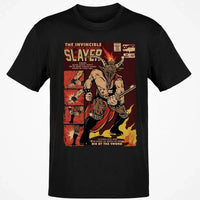 Retro Christmas Horror Graphic Tee, Krampus Slayer Vintage Comic T-Shirt, Creepy Holiday Monster Slayer Shirt, Dark Yuletide Graphic Top