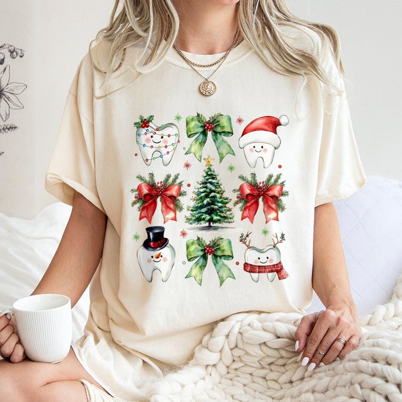 Adorable Festive Tooth Shirt, Dental Christmas T-Shirt, Dental Hygienist Holiday Tee, Dentist Office Graphic T-Shirt, Xmas Dental Assistant Present