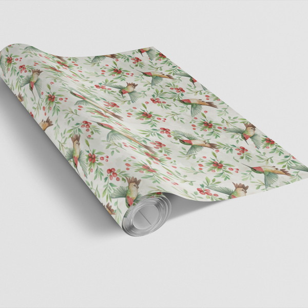 Christmas Bird Gift Wrap, Holiday Hummingbird Wrapping Paper, Nature Winter Paper Roll, Festive Hummingbird Wrapping Paper, X
