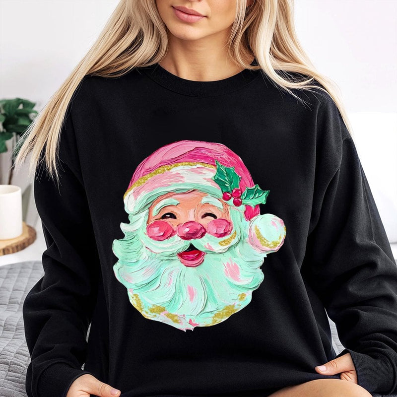 Oil Painting Brushstroke Graphic Sweater, Retro Santa Christmas Sweatshirt, Preppy Holiday Crewneck, Aesthetic Xmas Pullover Present