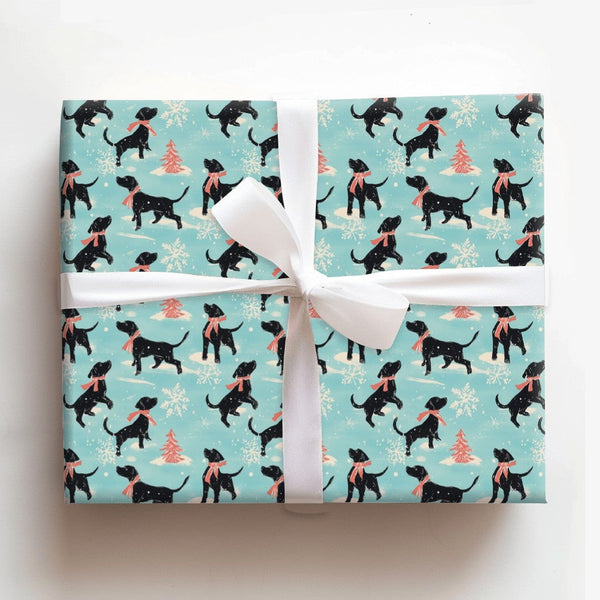Winter Dog Holiday Gift Wrap, Black Labrador Wrapping Paper, Adorable Pink Scarf Lab Wrapping Paper, Dog Lover Christmas Gift