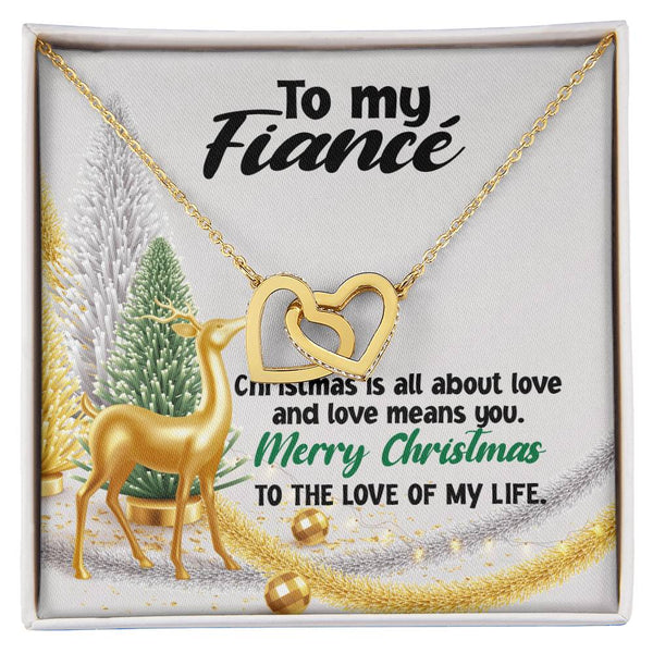 Rose Gold Heart Pendant Necklace, To My Fiance Interlocking Hearts Necklace, Romantic Christmas Jewelry Present, CZ Double He
