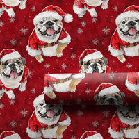 Santa Dog Watercolor Gift Wrap, English Bulldog Christmas Wrapping Paper, Snowflake Holiday Wrapping Paper, Dog Lover Xmas Wrapping Paper