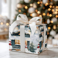 Festive Holiday Gift Wrap, Snowman Winter Village Christmas Wrapping Paper, Adorable Snowmen Scene Wrapping Paper, Winter Gift Wrap Roll