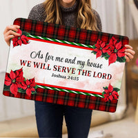 Christian Scripture Holiday Welcome Mat, Joshua 24:15 We Will Serve the Lord Christmas Doormat, Bible Verse Entryway Rug Present