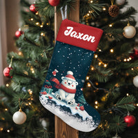 Winter Animal Holiday Stocking, Adorable Polar Bear Christmas Stocking, Personalized Christmas Stocking, Kids Family Fireplace Mantle Decor