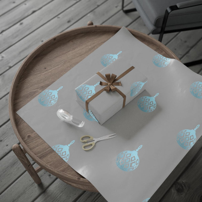 Christmas Ornament Gift Wrap, Blue Diamond Bauble Wrapping Paper, Winter Holiday Wrapping Paper, Elegant Xmas Present Gift Wrap Roll