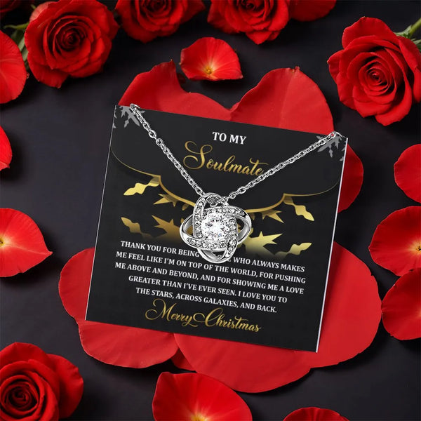 White Gold Finish Love Knot Pendant, Soulmate Love Knot Necklace, Sparkling CZ Crystal Necklace, Romantic Christmas Present f