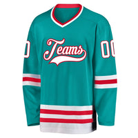 Custom Hockey Jersey - Aqua White-Red