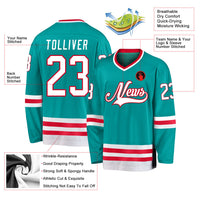 Custom Hockey Jersey - Aqua White-Red