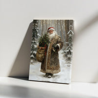 Snowy Forest Christmas Tree Wall Art Poster, Vintage Santa Claus Canvas Print, Nostalgic Holiday Digital Download, Farmhouse Xmas Decor