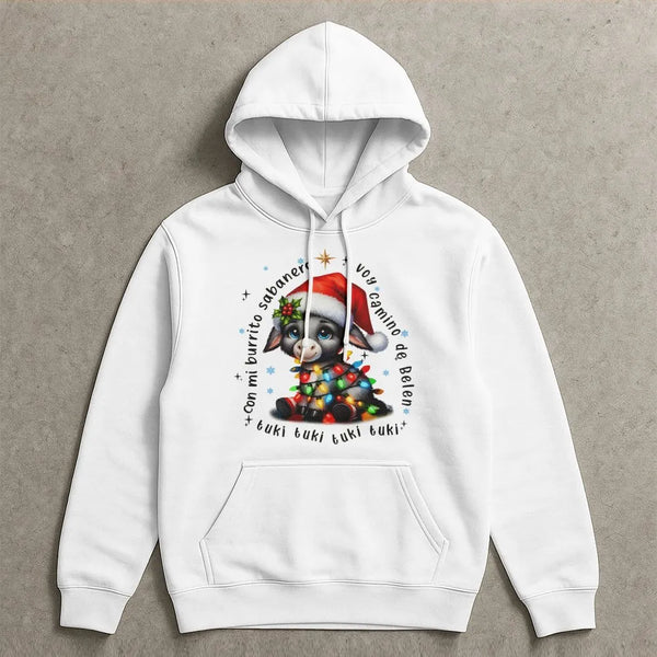 Adorable Donkey Christmas Lights Sweatshirt, Mi Burrito Sabanero Hoodie, Spanish Villancico Holiday Pullover, Festive Latino 