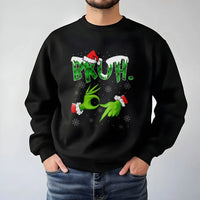 Humorous Green Monster Hands Holiday Sweater, Bruh Christmas Sweatshirt, Meme Graphic Xmas Crewneck, Retro Winter Pullover, Teen Present