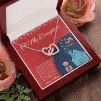 Cubic Zirconia Double Heart Pendant, To My Daughter Interlocking Hearts Necklace, Surgical Steel Christmas Present for Daughter from Mom