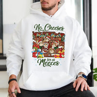 Humorous Christmas Mouse Sweatshirt, No Cheeses for Us Meeces Hoodie, Festive Holiday Pullover Hoodie, Adorable Xmas Animal Hooded Sweatshirt