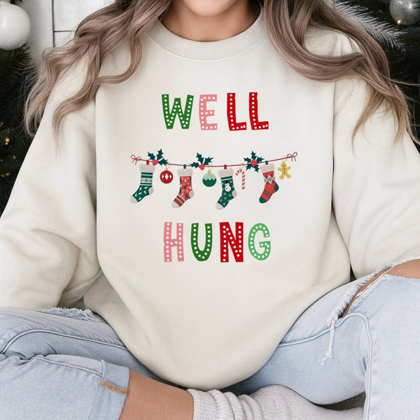 Humorous Holiday Sweatshirt, Well Hung Christmas Sweatshirt, Naughty Xmas Sweater, Dirty Santa Party Sweatshirt, Humorous Cou