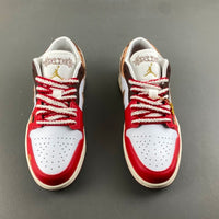 Low Top Sneakers, Red Gold Colorway, Lace Up Design, Casual Gift for Sneaker Fans