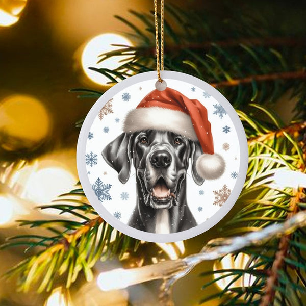 Santa Hat Dog Ceramic Ornament, Black Great Dane Christmas Ornament, Adorable Pet Holiday Tree Ornament, Keepsake Present for