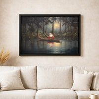 Magical Swamp Christmas Canvas Print, Santa Claus Bayou Canvas Wall Art, Southern Holiday Wall Art, Whimsical Xmas Canvas, Seasonal Art Present