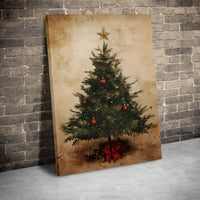 Vintage Holiday Canvas Wall Art, Christmas Tree Canvas Print, Red Ornaments Winter Tree Canvas, Digital Download Xmas Home Decor