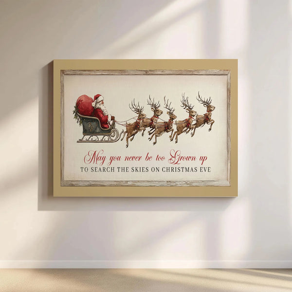 Reindeer Holiday Quote Print, Vintage Santa Claus Sleigh Canvas Wall Art, Rustic Christmas Winter Canvas Wall Decor Present