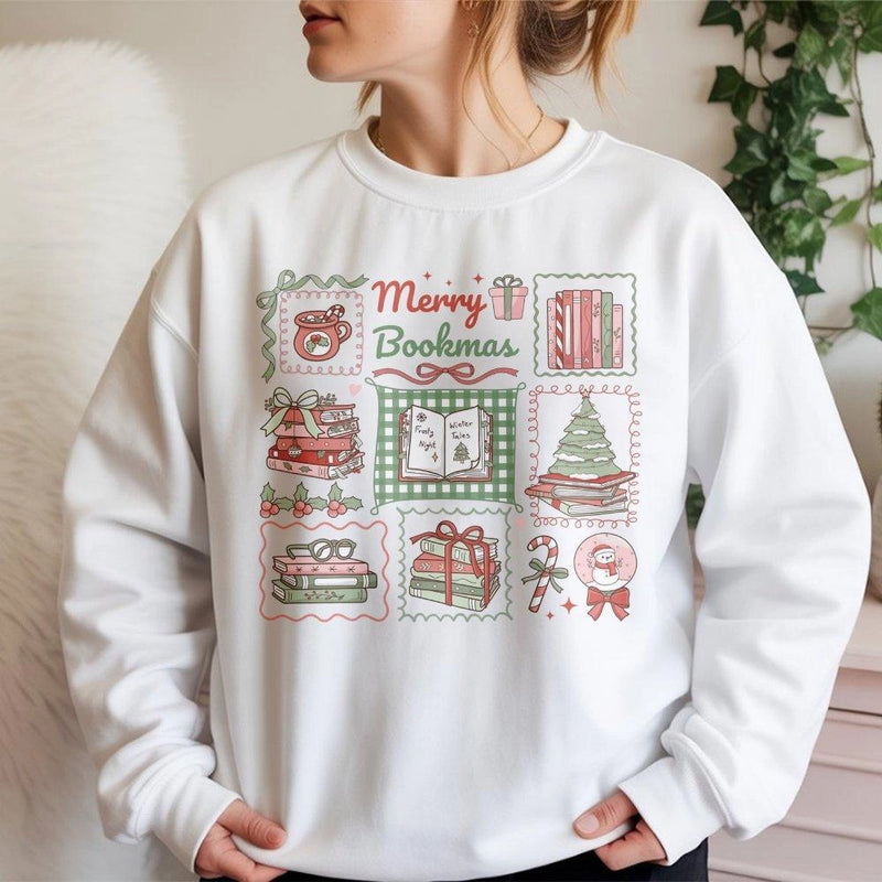 Comfy Book Lover Christmas Sweater, Merry Bookmas Sweatshirt, Adorable Bookish Holiday Crewneck, Book Lover Sweatshirt, Xmas Present for Readers
