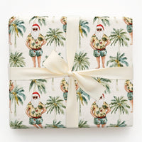 Hawaiian Vacation Santa Gift Wrap, Tropical Santa Wrapping Paper, Beach Palm Tree Holiday Present Paper, Humorous Christmas Wrapping Paper