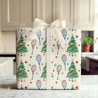 Watercolor Racket Holiday Gift Wrap, Tennis Christmas Tree Wrapping Paper, Tennis Player Xmas Wrapping Paper, Coach Present